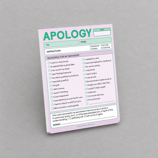 Apology Nifty Note Pad (Pastel Version), alternate view showing design details