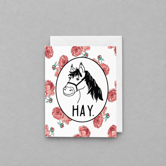 Hay Horse Greeting Card photo 1 on the lighter grey backdrop