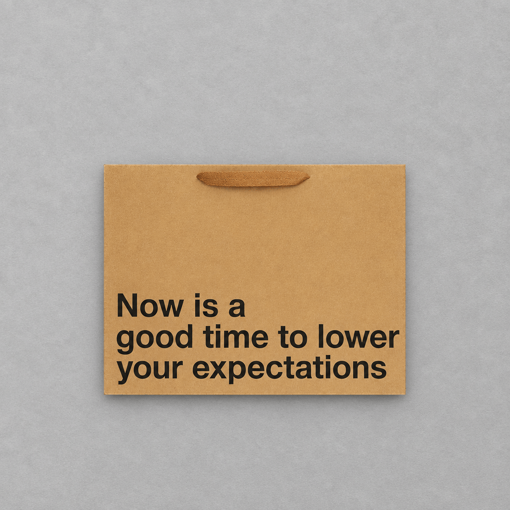 Now Is A Good Time To Lower Expectations Large Gift Bag photo 1 on the lighter grey backdrop