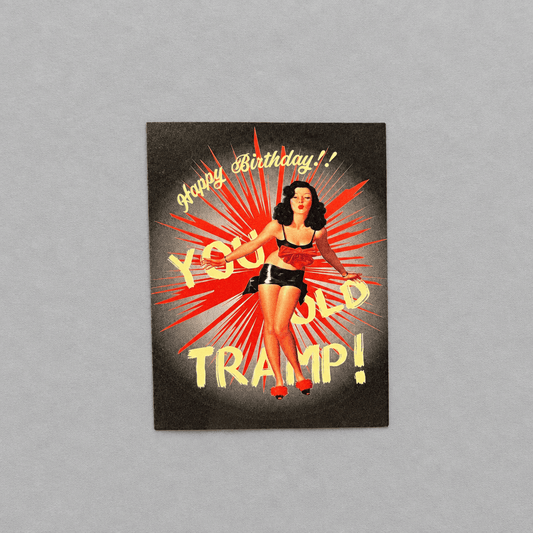 You Old Tramp Birthday Card photo 1 on the lighter grey backdrop