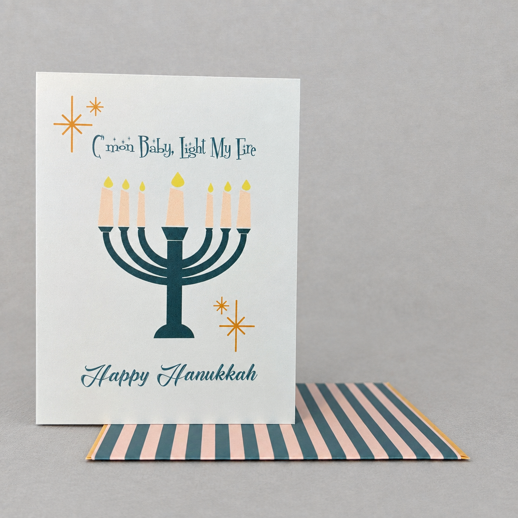 Light My Fire Hanukkah Card photo 2 on the lighter grey backdrop