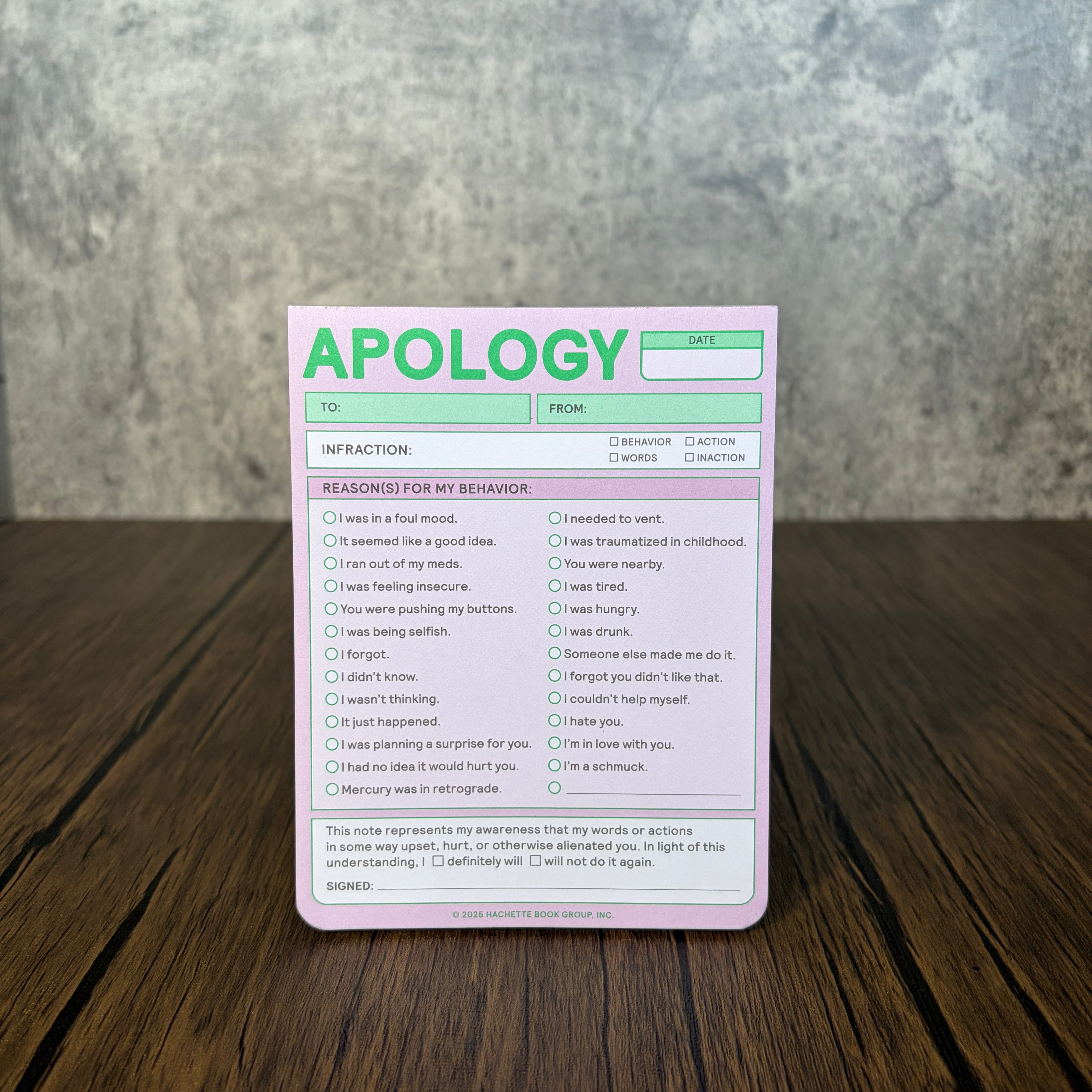 Apology Nifty Note Pad (Pastel Version)