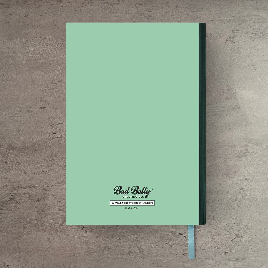 Impish Greetings Let Me Overthink This vintage A5 notebook in sage green with a matte hardcover and ribbon bookmark