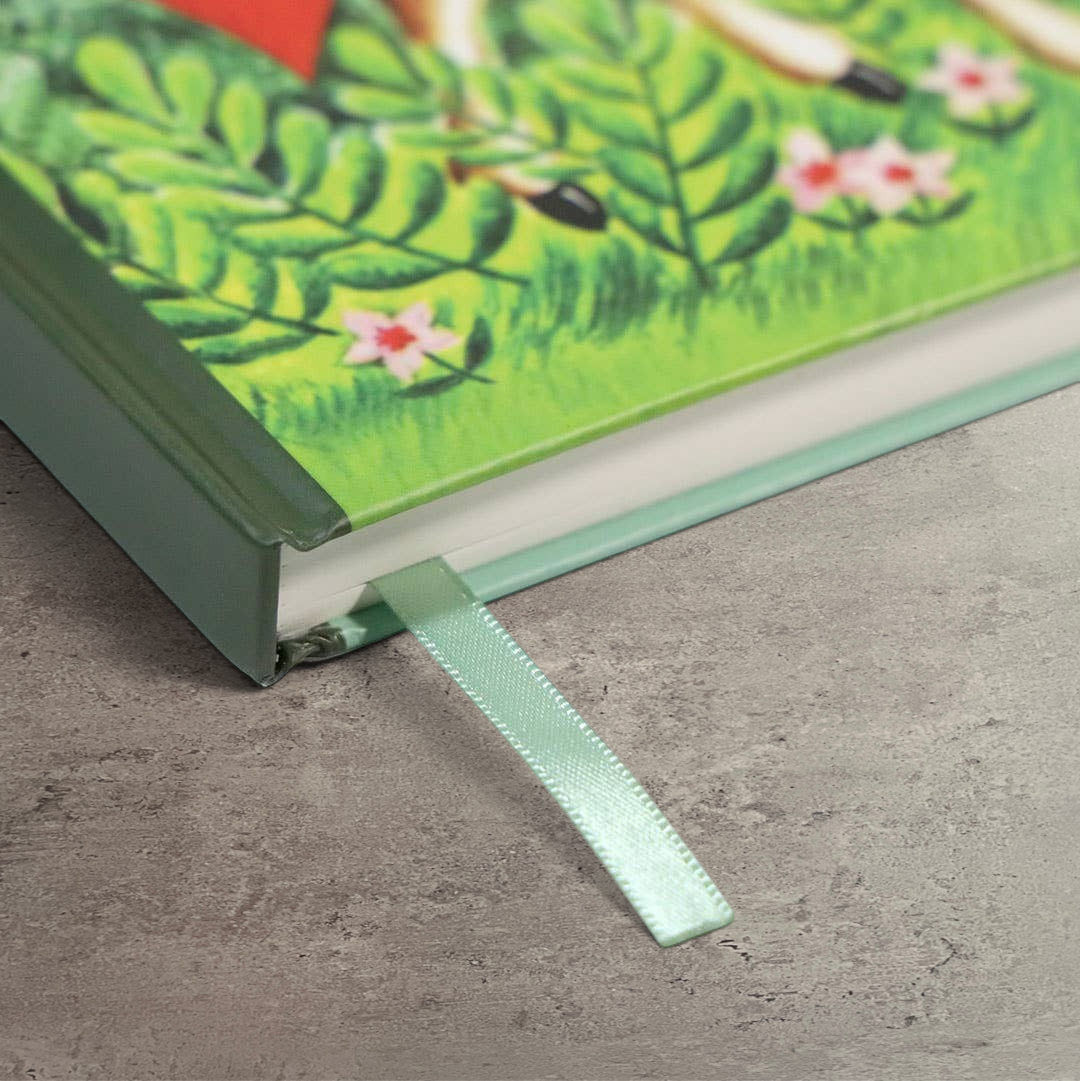 Impish Greetings Let Me Overthink This vintage A5 notebook with a matte hardcover and light green ribbon bookmark.
