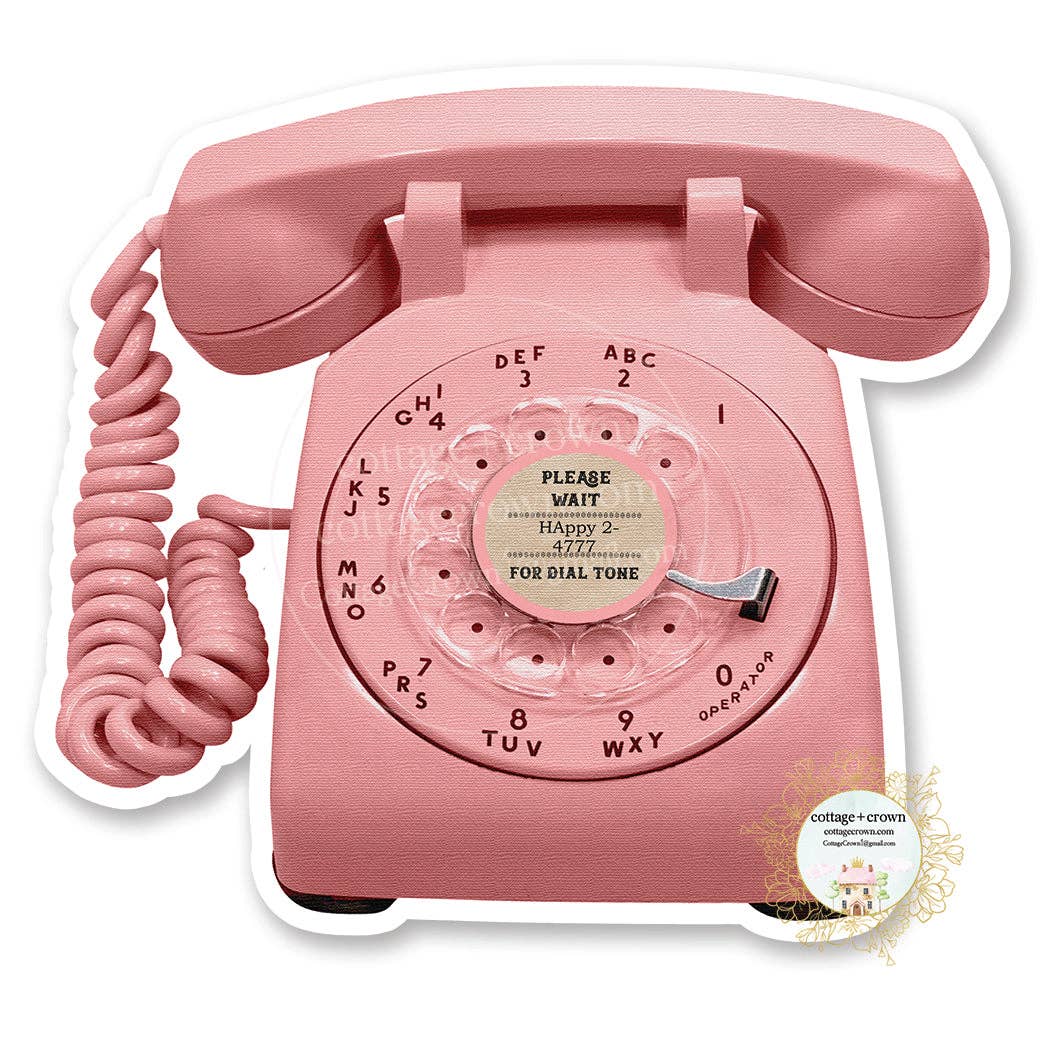 Retro Pink Rotary Phone Vinyl Sticker