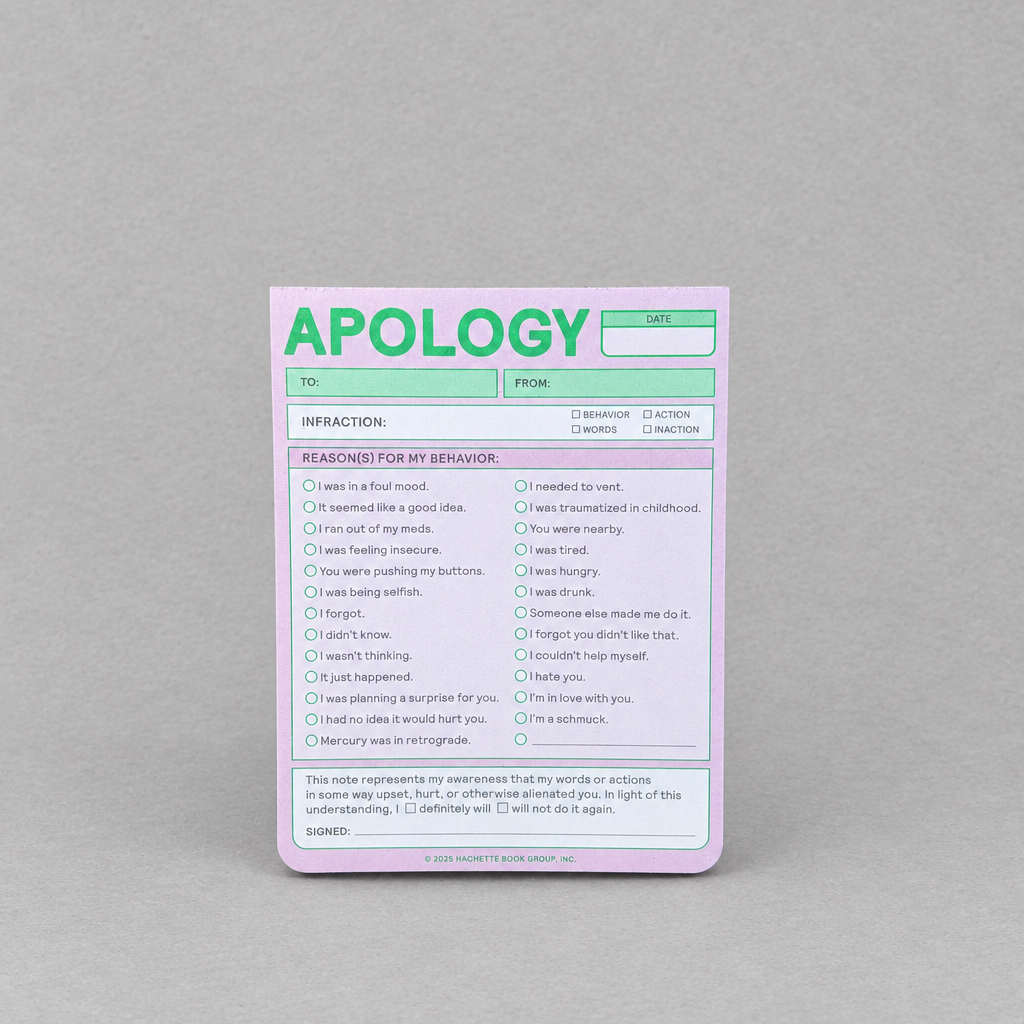Apology Nifty Note Pad (Pastel Version), alternate view showing design details