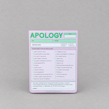Apology Nifty Note Pad (Pastel Version), alternate view showing design details