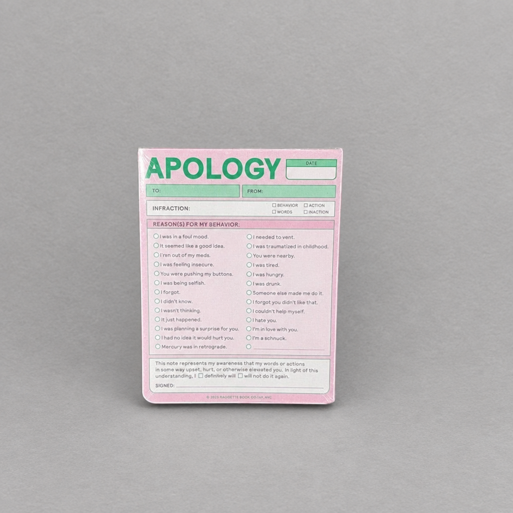 Apology Nifty Note Pad (Pastel Version), alternate view showing design details