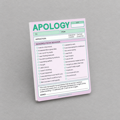 Apology Nifty Note Pad (Pastel Version), alternate view showing design details