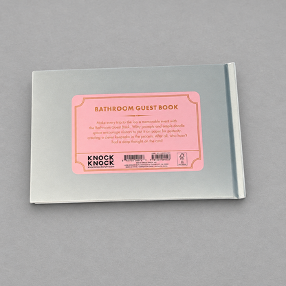 back of Bathroom Guest Book from Impish Greetings on a light grey background