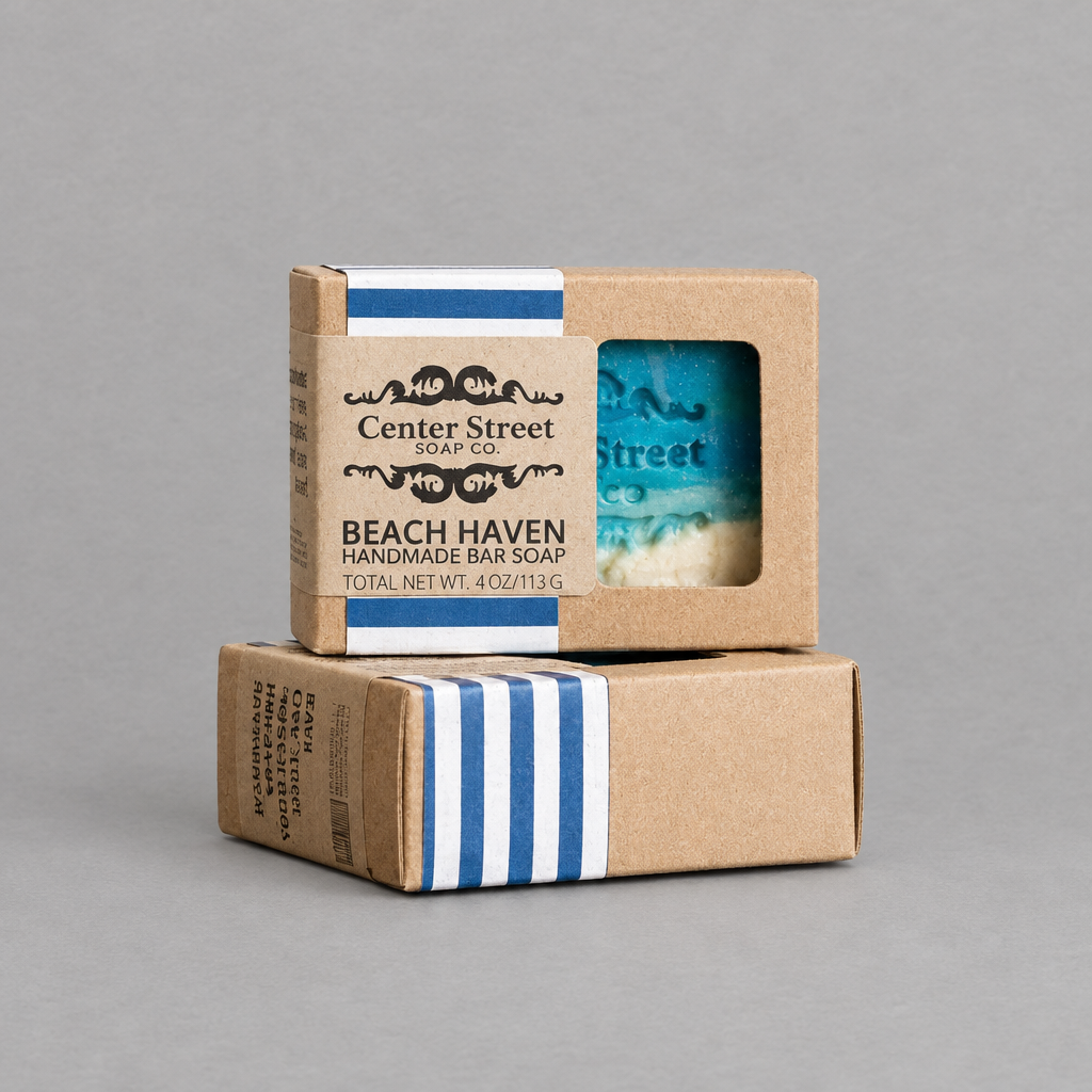 Beach Haven Handmade Bar Soap on a light grey background