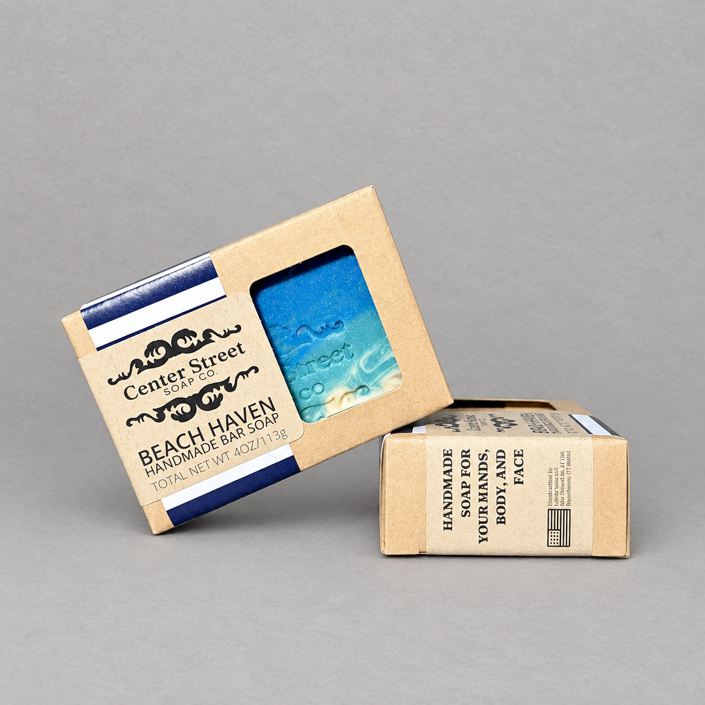 Beach Haven Handmade Bar Soap on a light grey background