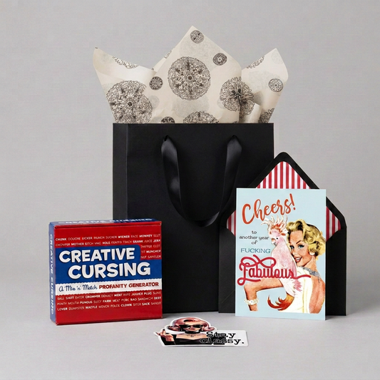 Birthday set with unbranded ribbon-handle bag