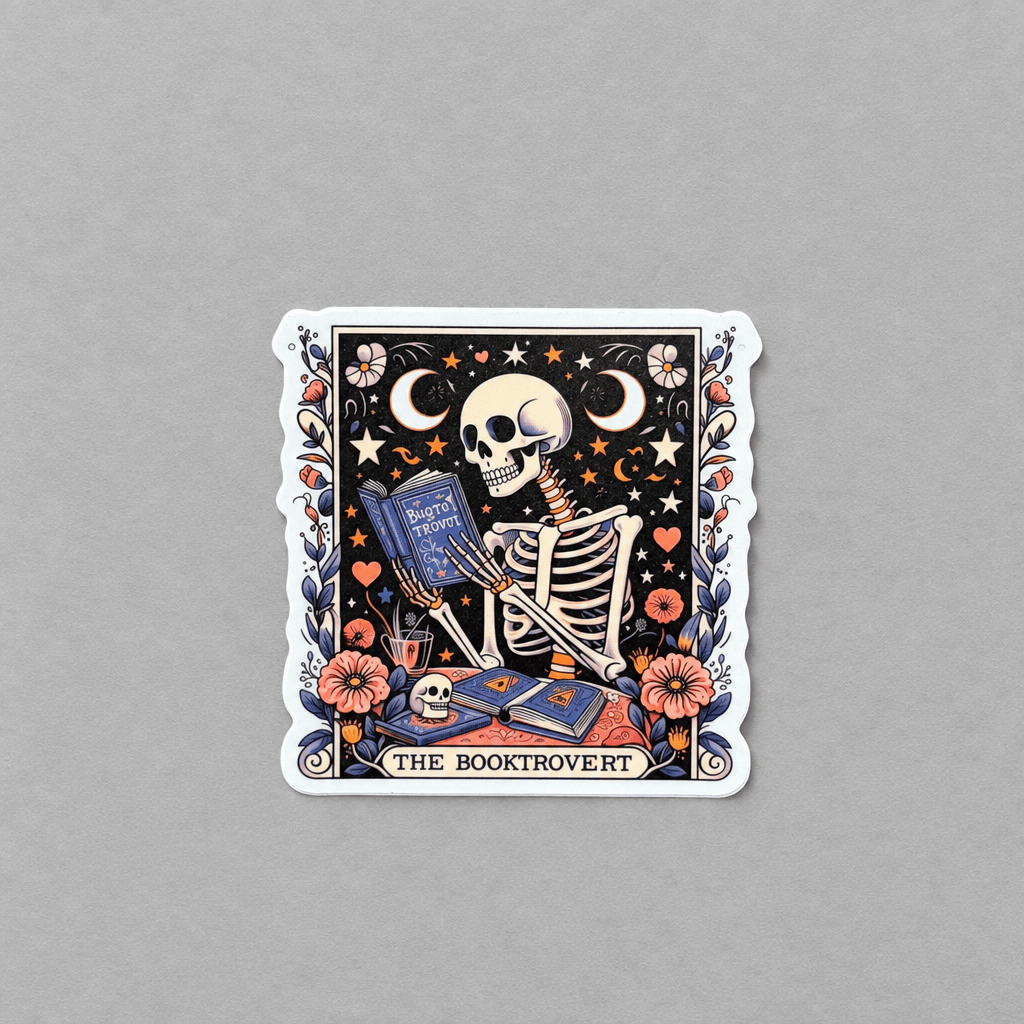 Booktrovert Skeleton Sticker photo 2 on the lighter grey backdrop