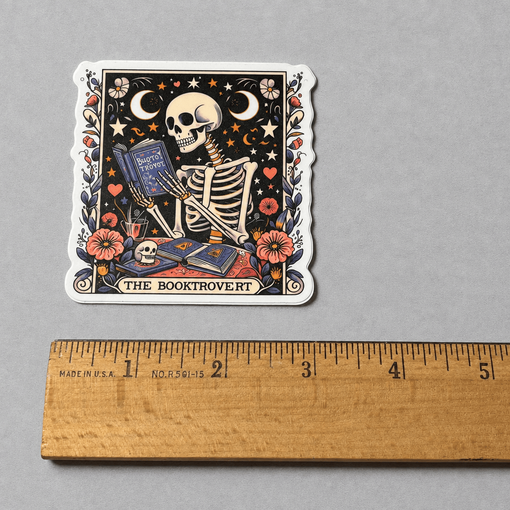 Booktrovert Skeleton Sticker photo 3 on the lighter grey backdrop