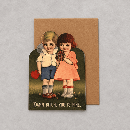 Card and envelope on muted light-grey background