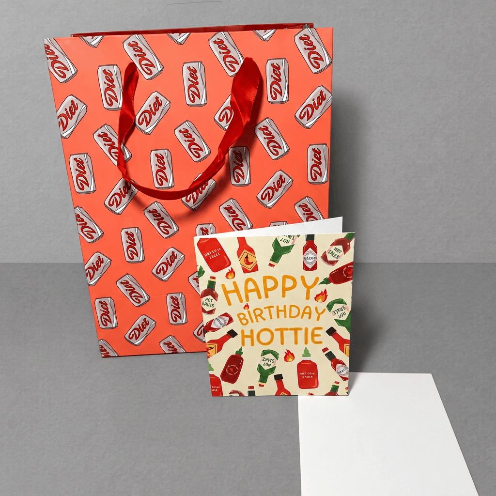Card and gift bag with darker grey background