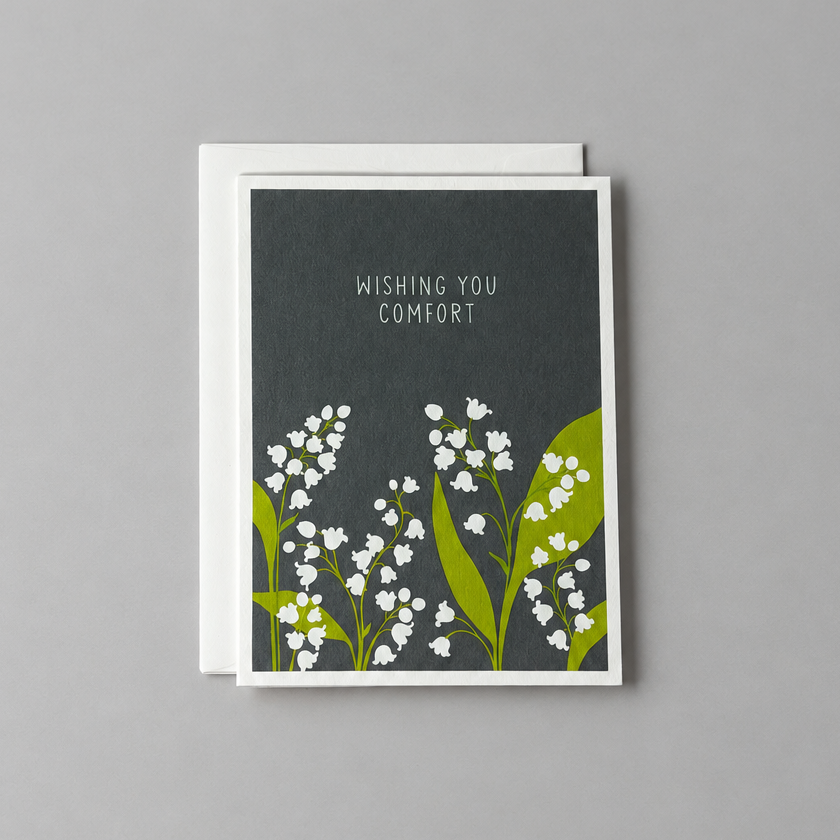 Card front on a muted light-grey background