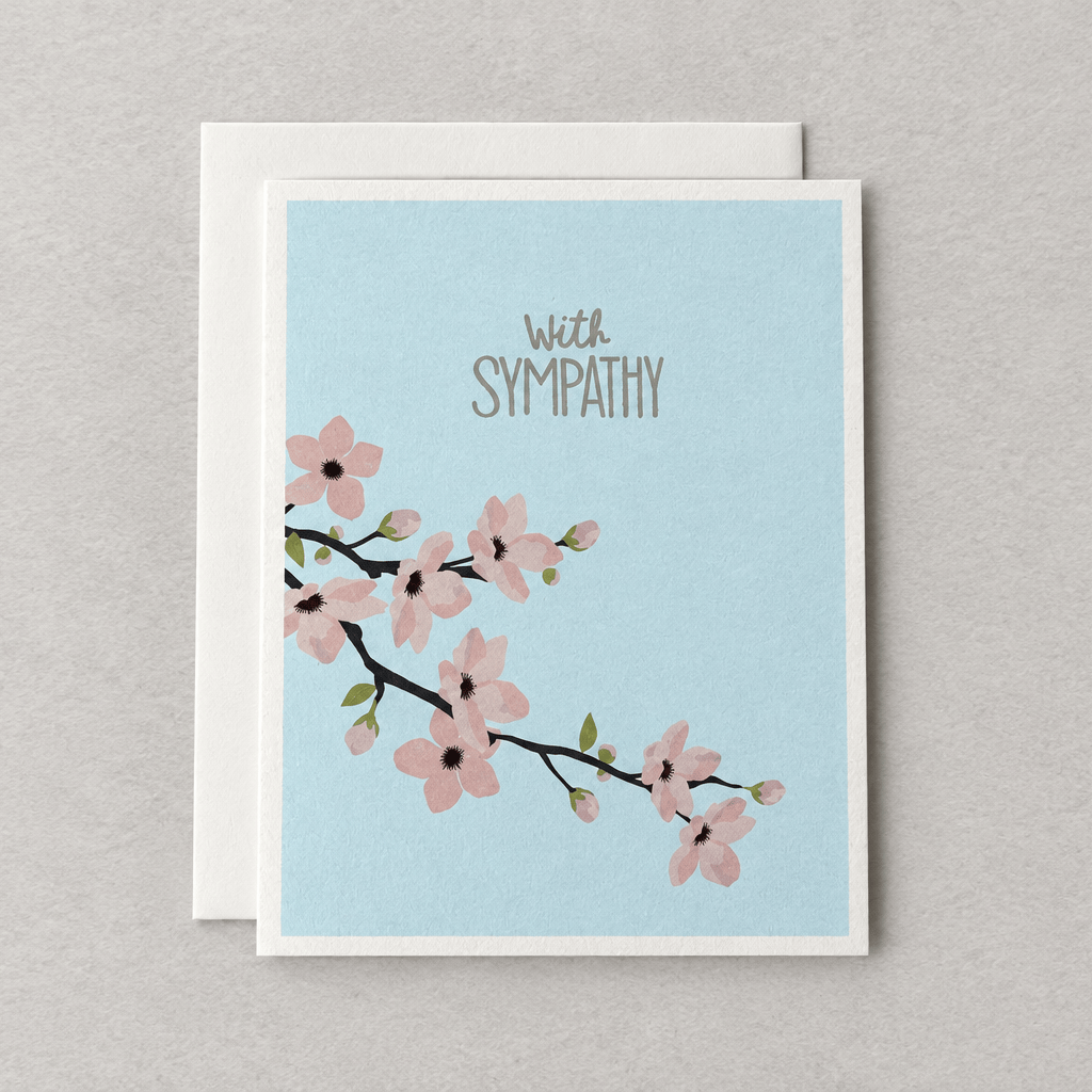 Cherry blossom sympathy card standalone, grey backdrop