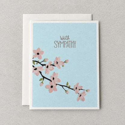 Cherry blossom sympathy card standalone, grey backdrop