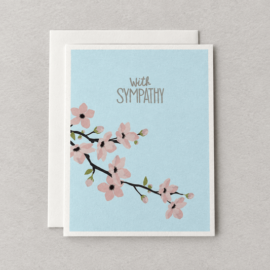 Cherry blossom sympathy card standalone, grey backdrop