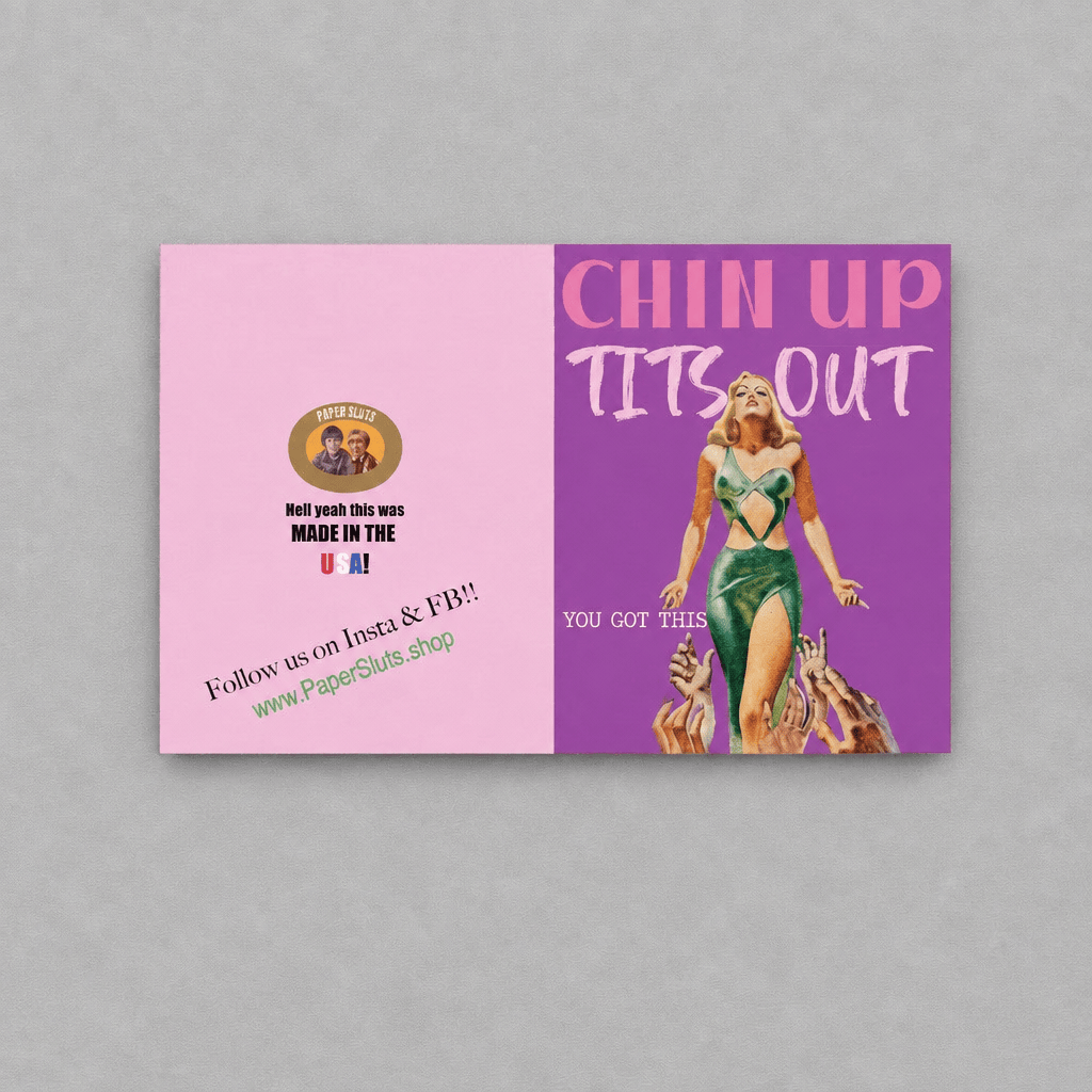 Chin Up Tits Out Card photo 2 on the lighter grey backdrop