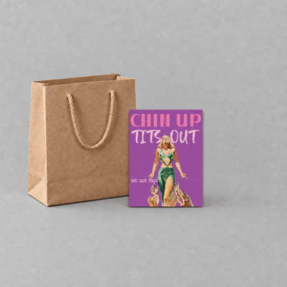 Chin Up Tits Out Card photo 5 on the lighter grey backdrop