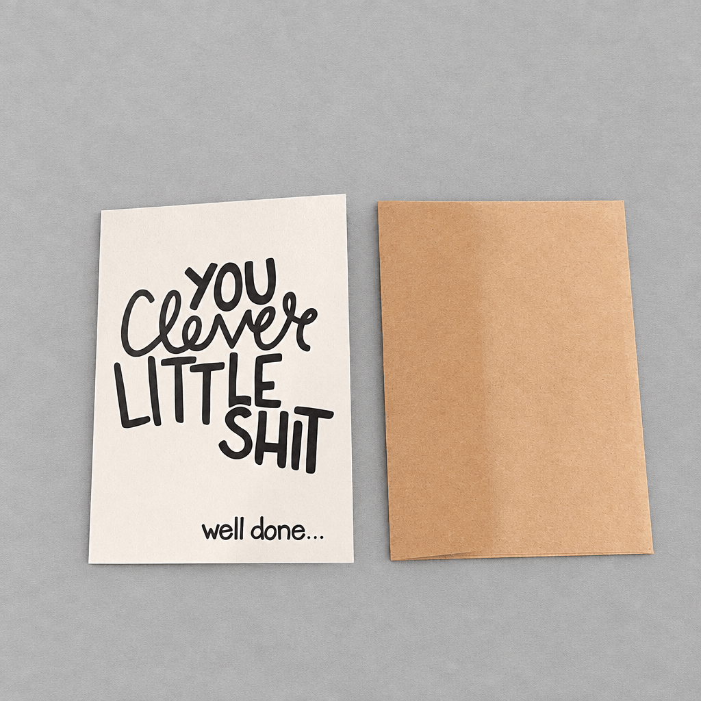 Clever Little Shit Congratulations Card photo 5 on the lighter grey backdrop