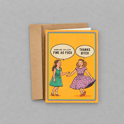 Damn Girl Greeting Card photo 1 on the lighter grey backdrop