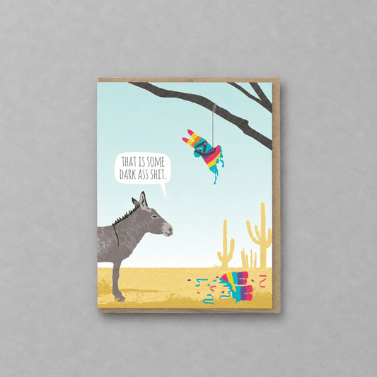 Donkey Pinata Birthday Card photo 1 on the lighter grey backdrop