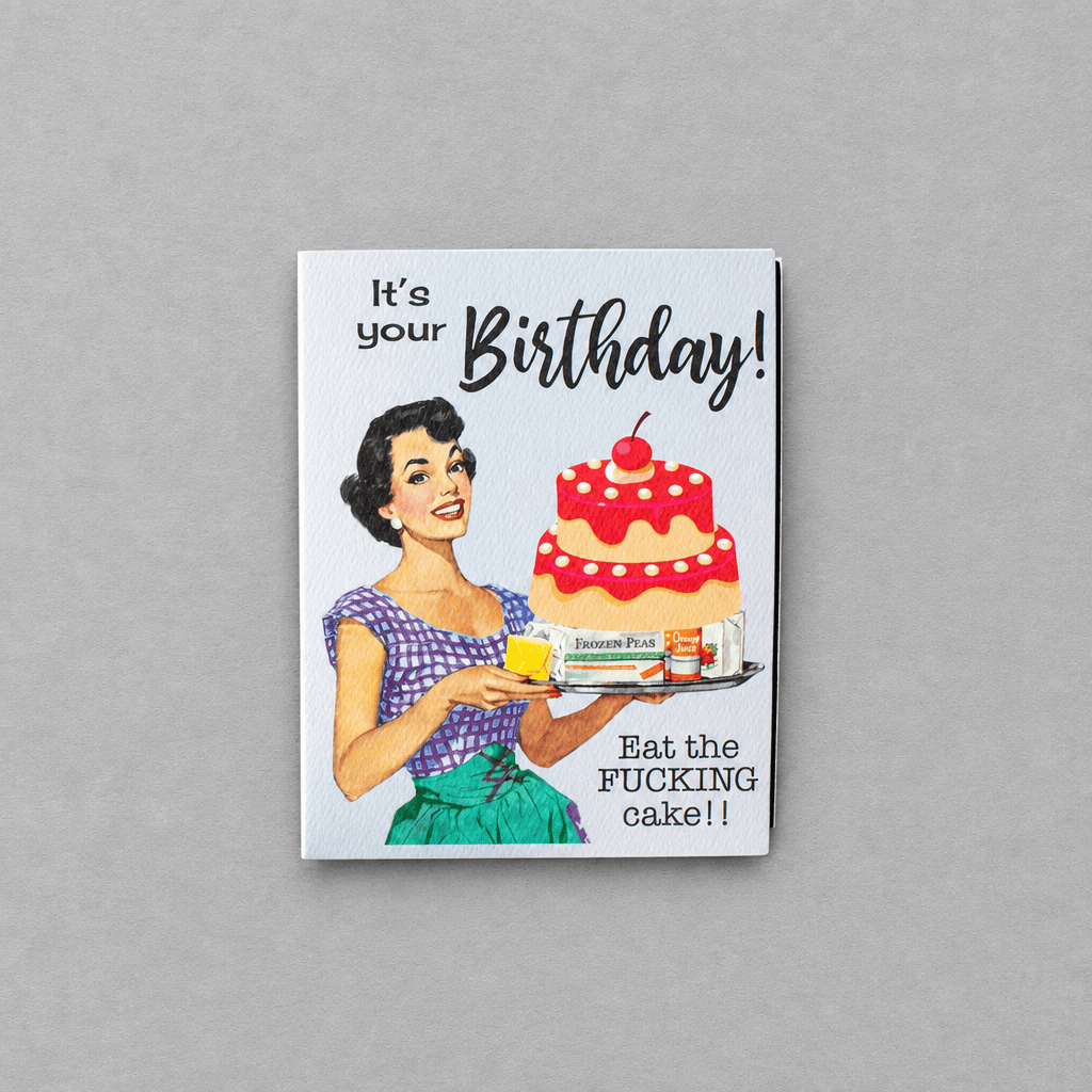 Eat the Fucking Cake B-day Card photo 2 on the lighter grey backdrop