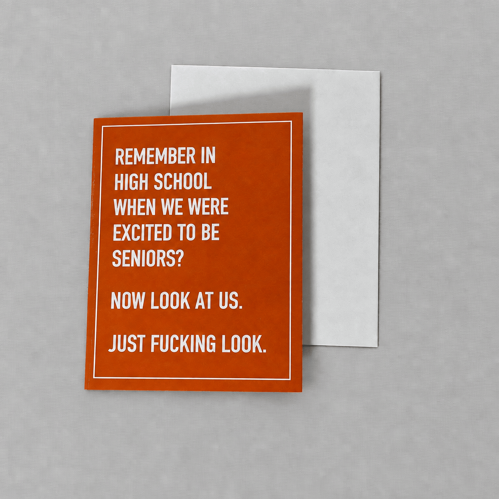Excited to Be Seniors Card on a lighter textured grey backdrop