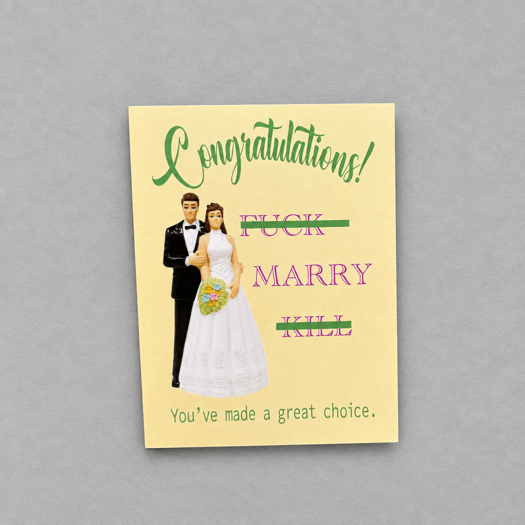 Fuck Marry Kill Wedding Card photo 1 on the lighter grey backdrop