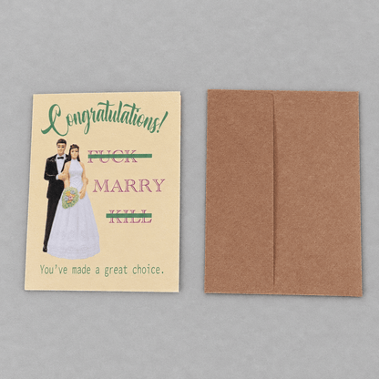 Fuck Marry Kill Wedding Card photo 4 on the lighter grey backdrop