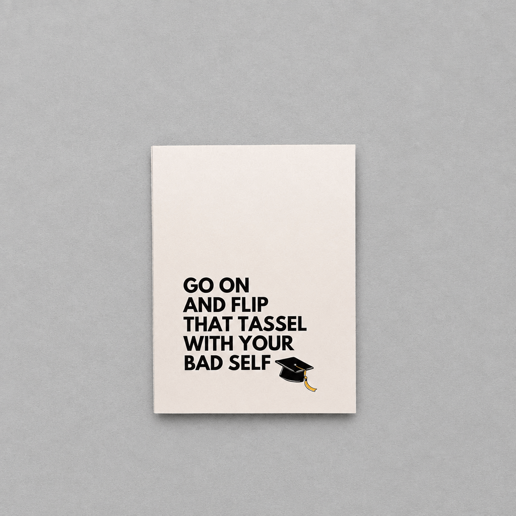 Go on and Flip That Tassel photo 1 on the lighter grey backdrop