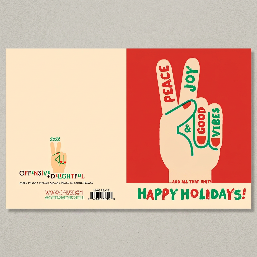 Good Vibes Holiday Card front and back on muted light grey