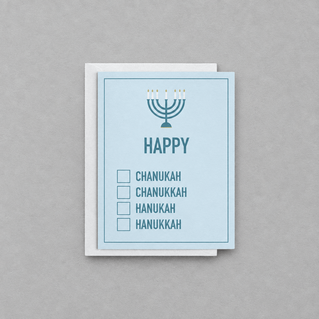 Happy Hanukkah Greeting Card photo 1 on the lighter grey backdrop