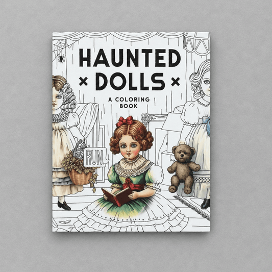 Haunted Dolls Coloring Book photo 1 on the lighter grey backdrop