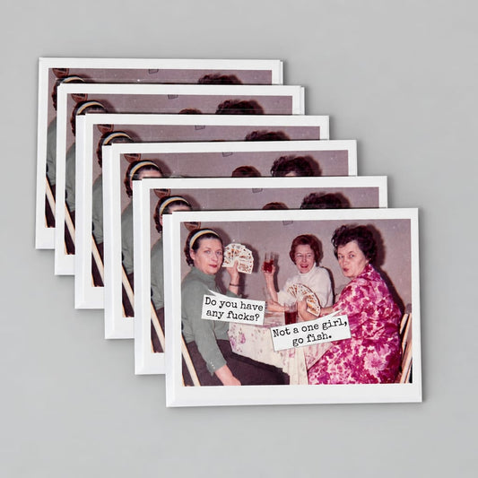 pack of 6 Do You Have Any Fuck greeting card on a light grey muted background