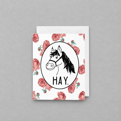 Hay Horse Greeting Card photo 1 on the lighter grey backdrop