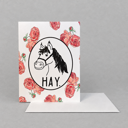 Hay Horse Greeting Card photo 2 on the lighter grey backdrop