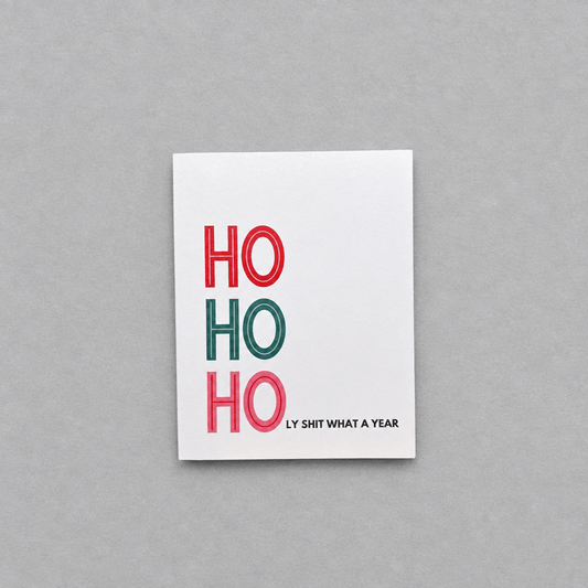 Ho Ho Holy Shit What A Year Card photo 1 on the lighter grey backdrop
