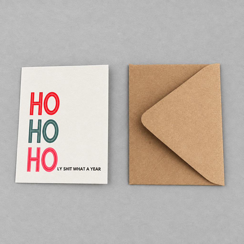Ho Ho Holy Shit What A Year Card photo 5 on the lighter grey backdrop