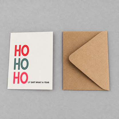 Ho Ho Holy Shit What A Year Card photo 5 on the lighter grey backdrop