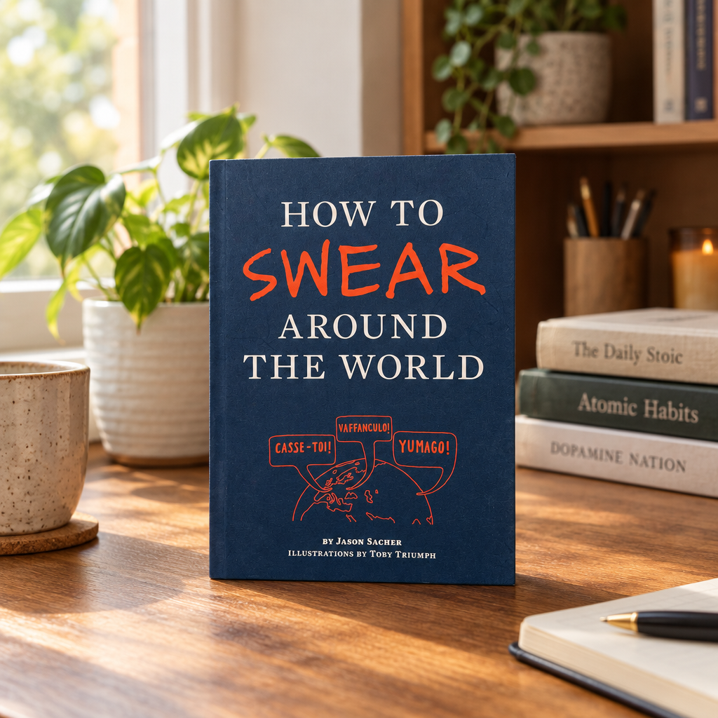 How to Swear Around the World Book lifestyle photo, book on a desk
