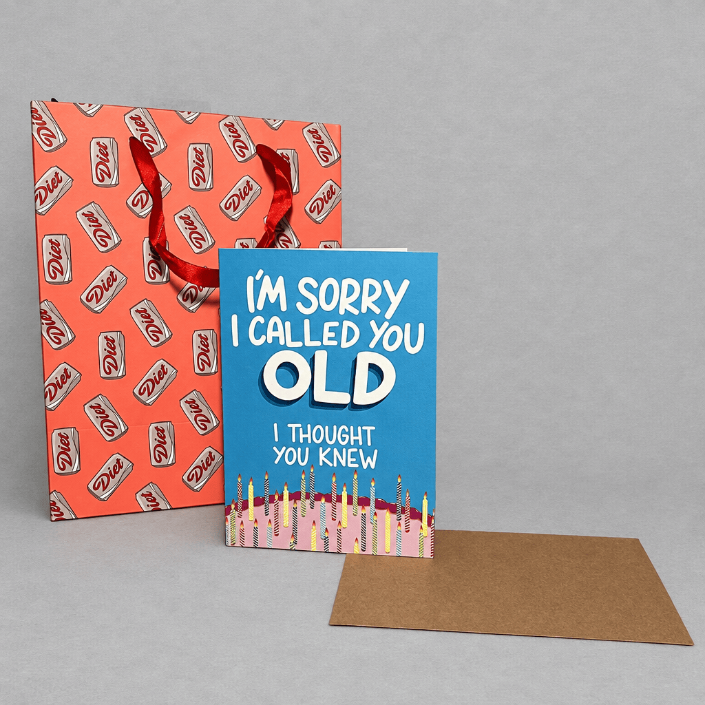 I'm Sorry I Called You Old Birthday Card photo 3 on the lighter grey backdrop