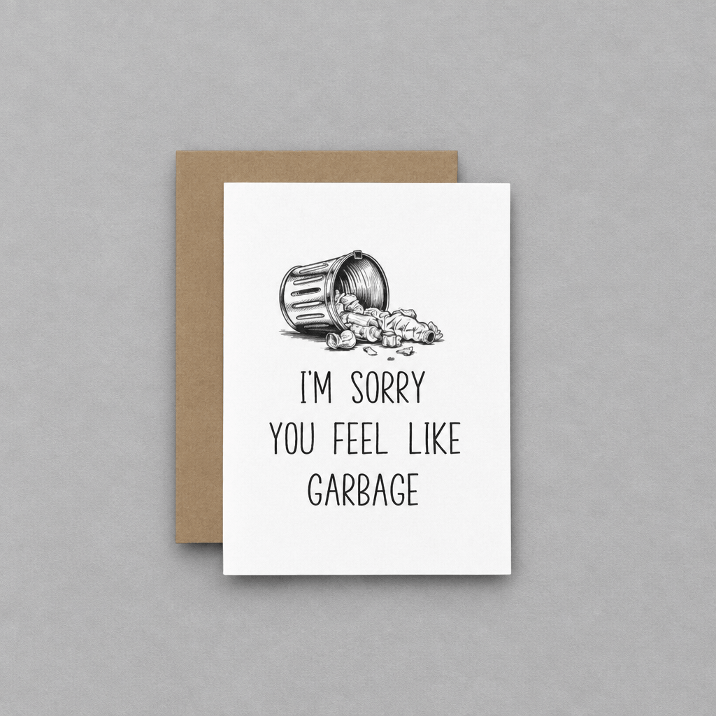 I'm Sorry You Feel Like Garbage Card photo 1 on the lighter grey backdrop