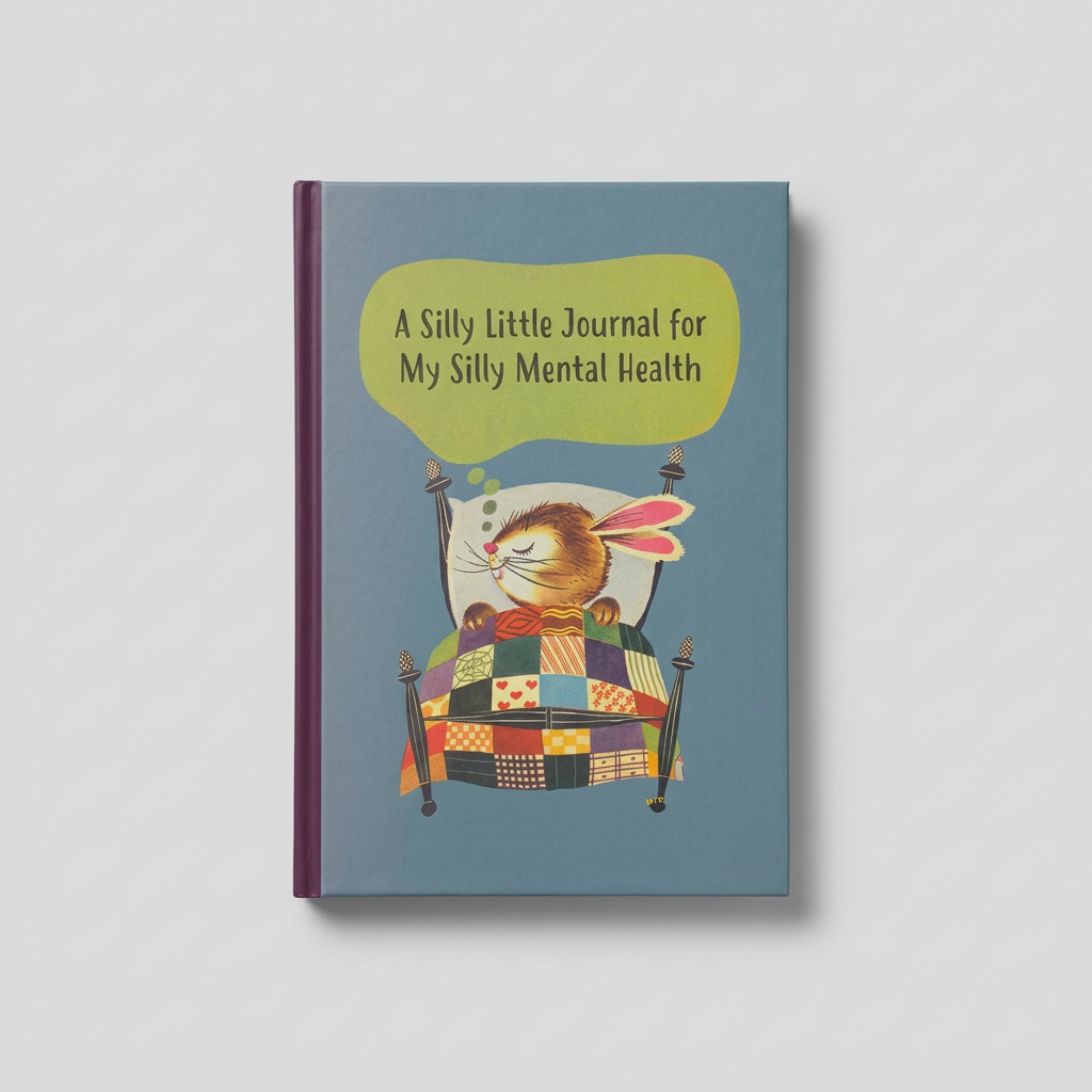 Mental Health Vintage Journal cover with rabbit illustration on muted light grey background