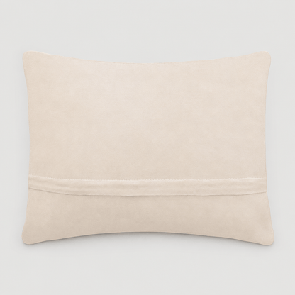 Cream velvet backing and zipper of Mama Tried pillow on light grey
