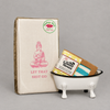 Impish Greetings Clean Up Your Act bathroom bundle with Buddha guest towels, artisan soap, and clawfoot bathtub dish.